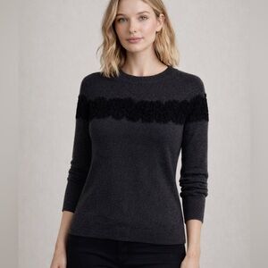 Lord & Taylor gray lace insert cashmere soft sweater size XS